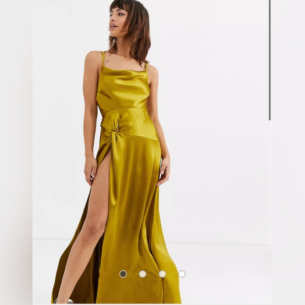 ASOS olive satin maxi dress